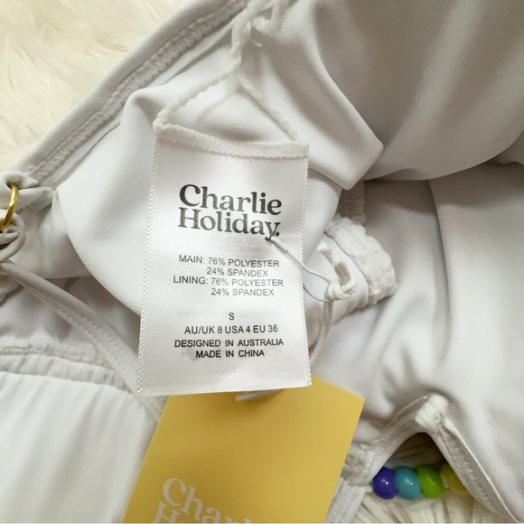 Charlie Holiday Jodie Shirred One Piece Swimwear Swimsuit in White Size Small - Picture 7 of 9